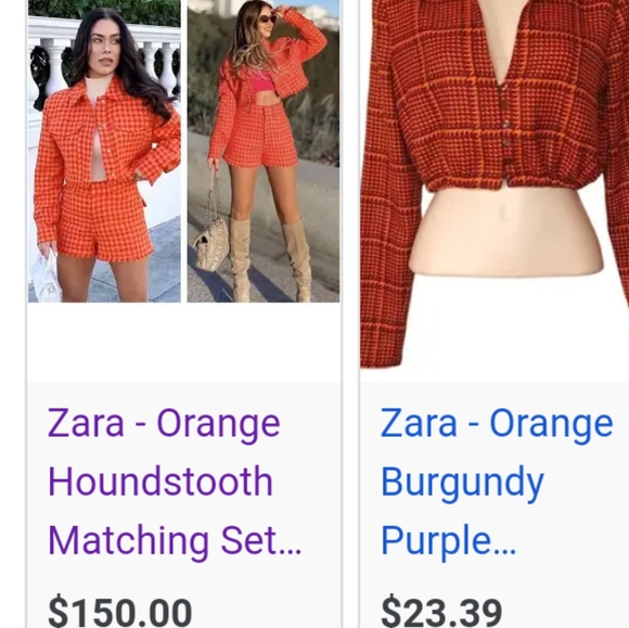 ZARA Hot Burnt Sienna Orange Spring Colour Chanel Vouge  Houndstooth Tweed NWT - Picture 14 of 15